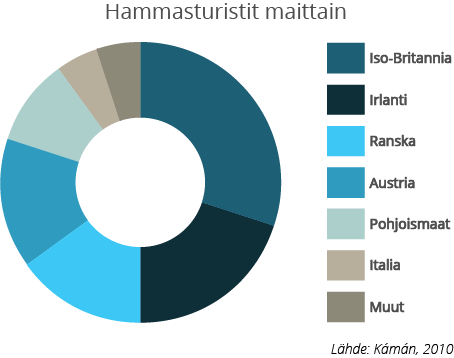 Hammasturistit maittain, hammashoito ulkomailla, kaavio.